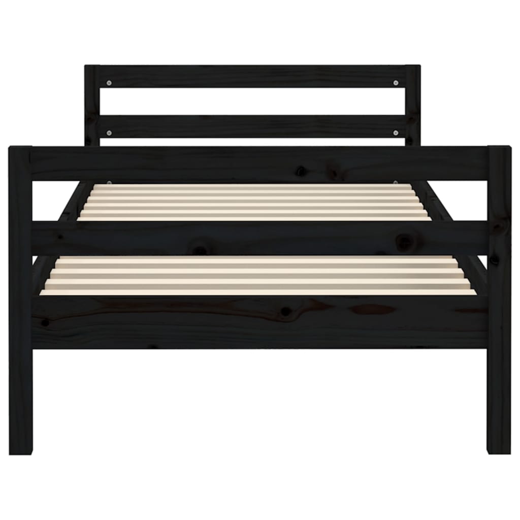 Solid Pine Black Bed Frame 75x190 cm - Small Single Wood Design