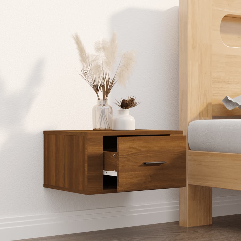 Compact Wall-Mounted Bedside Cabinet, Brown Oak, 50x36x25 cm