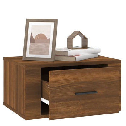 Compact Wall-Mounted Bedside Cabinet, Brown Oak, 50x36x25 cm