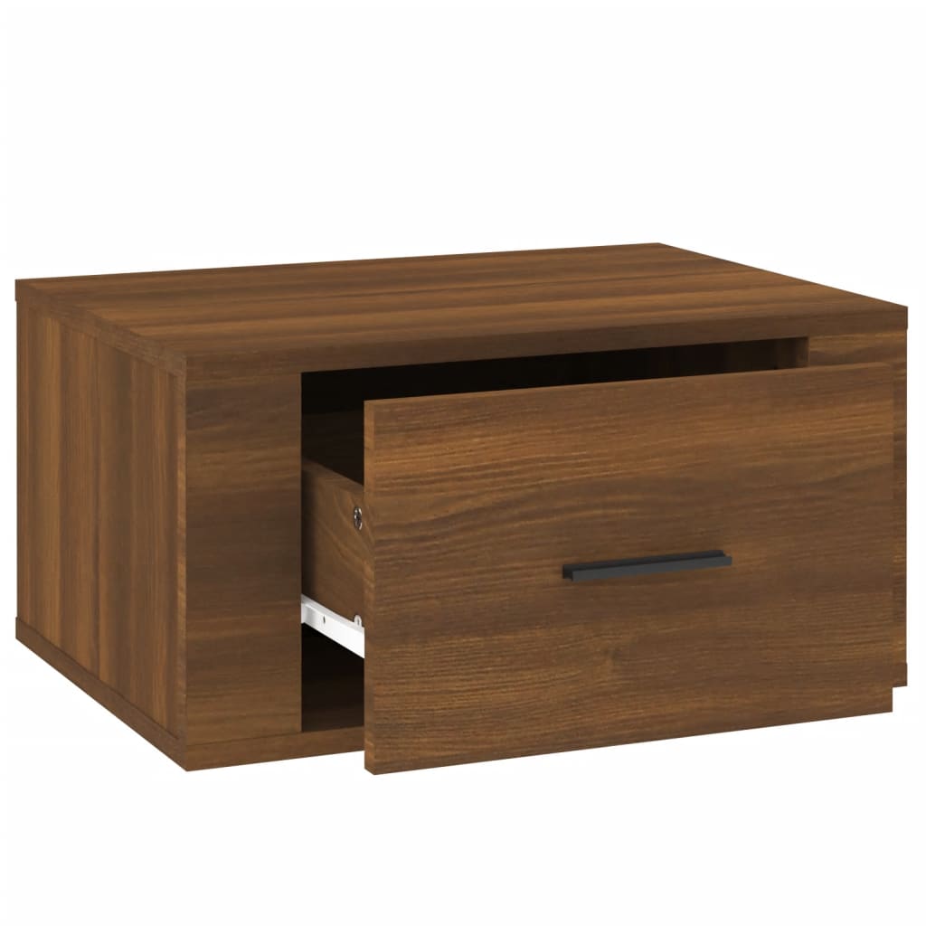 Compact Wall-Mounted Bedside Cabinet, Brown Oak, 50x36x25 cm