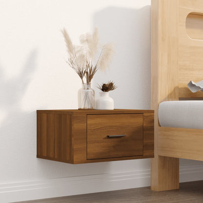 Compact Wall-Mounted Bedside Cabinet, Brown Oak, 50x36x25 cm
