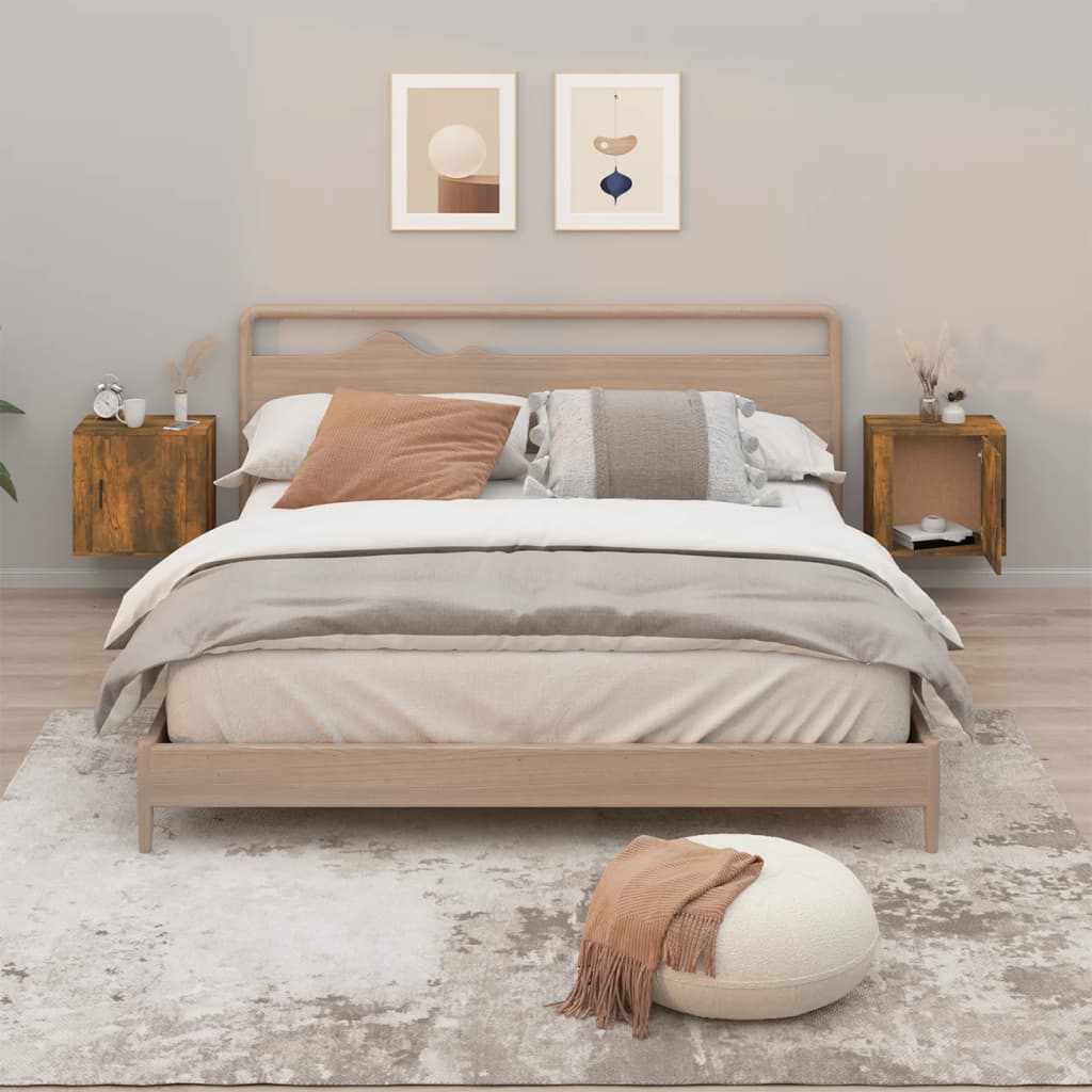 Smoked Oak Wall-Mounted Bedside Cabinets 2 Pcs - 50x30x47 cm