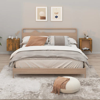 Smoked Oak Wall-Mounted Bedside Cabinets 2 Pcs - 50x30x47 cm