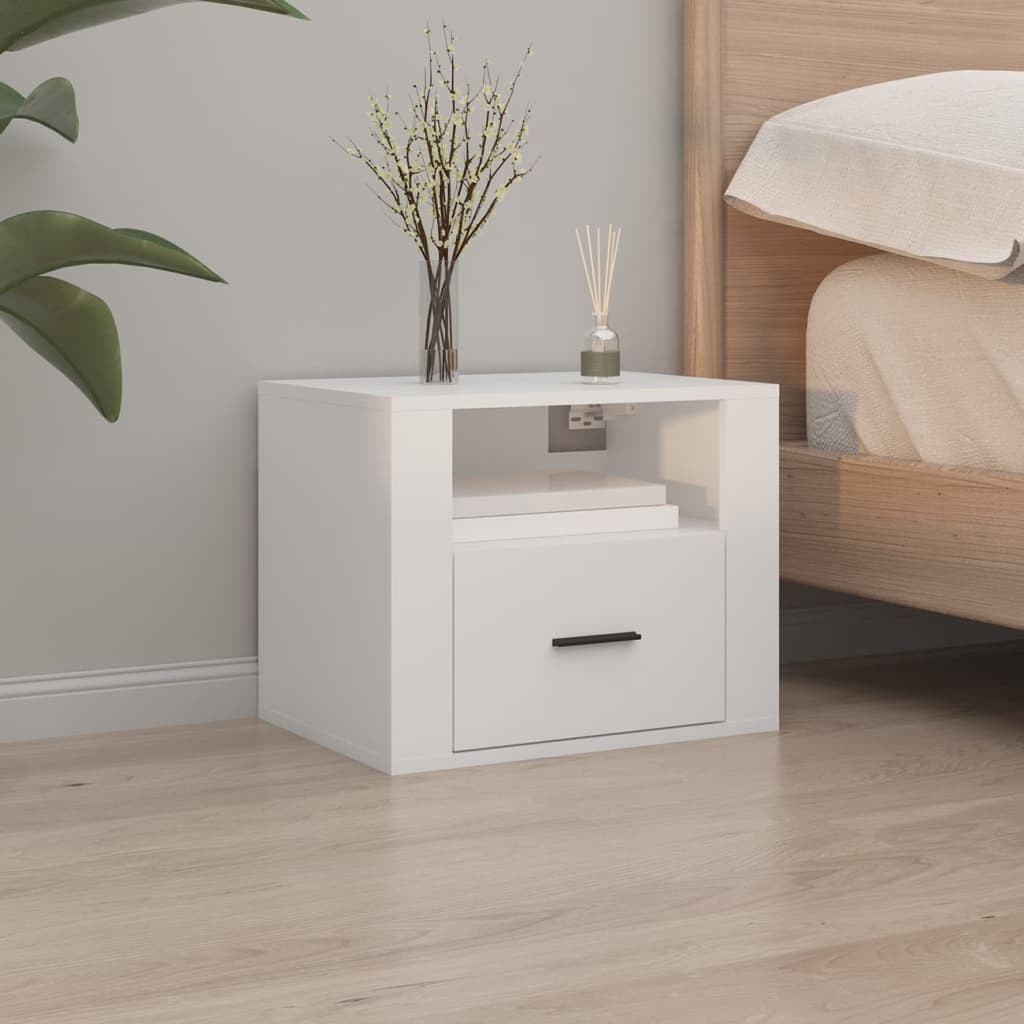 White Wall-Mounted Bedside Cabinets Set of 2 - 50x36x40 cm