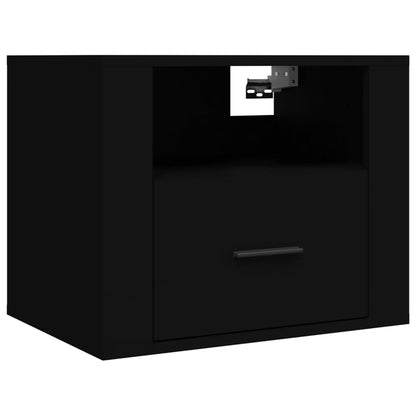 Sleek Black Wall-Mounted Bedside Cabinets, Set of 2, 50x36x40 cm