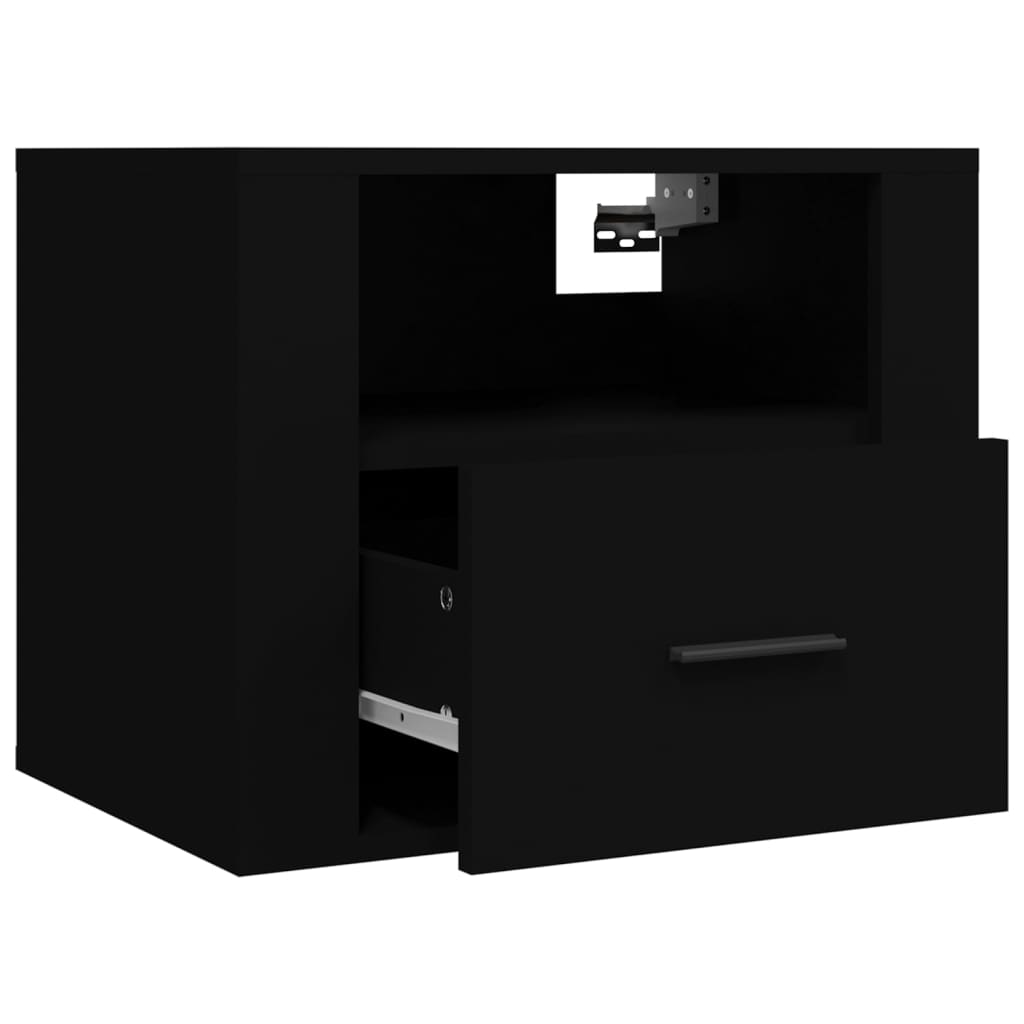 Sleek Black Wall-Mounted Bedside Cabinets, Set of 2, 50x36x40 cm
