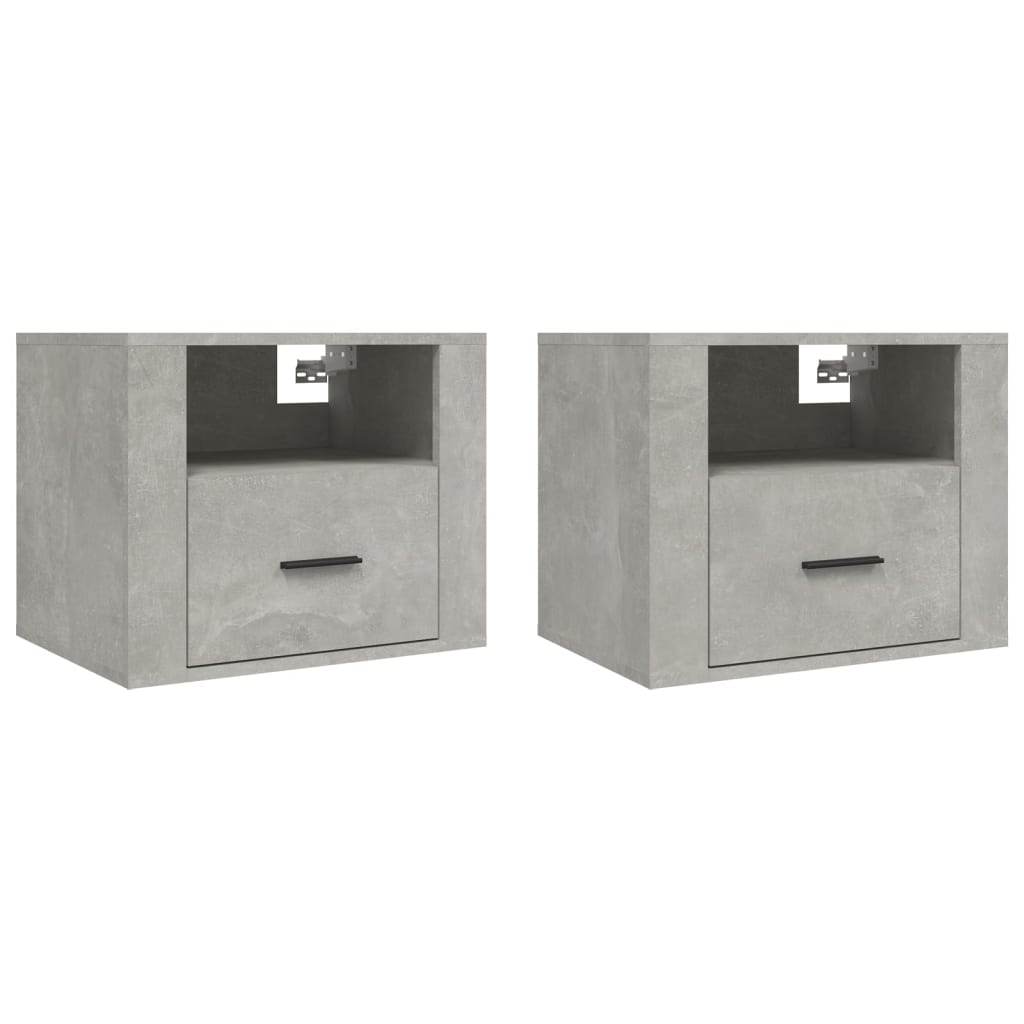 Concrete Grey Wall-Mounted Bedside Cabinets, Set of 2, 50x36x40 cm