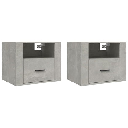 Concrete Grey Wall-Mounted Bedside Cabinets, Set of 2, 50x36x40 cm