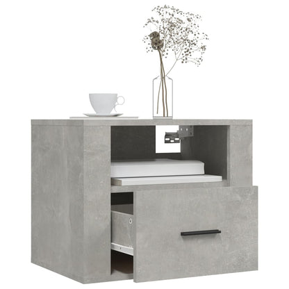 Concrete Grey Wall-Mounted Bedside Cabinets, Set of 2, 50x36x40 cm