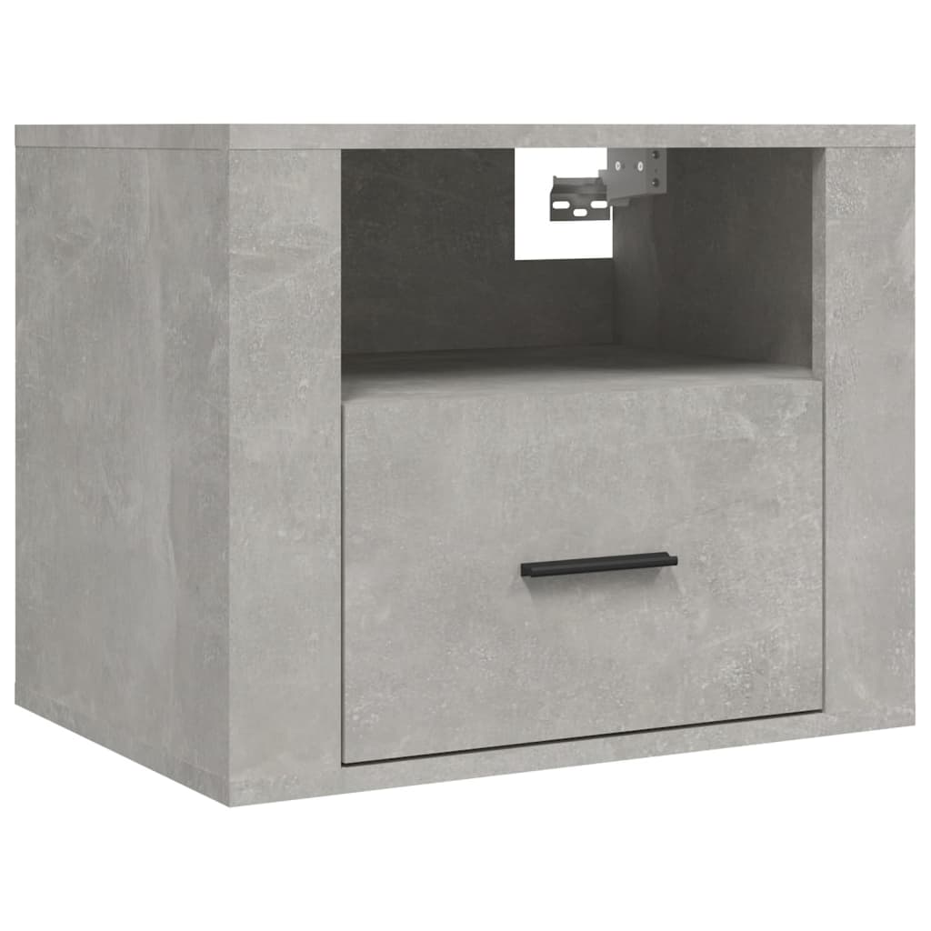 Concrete Grey Wall-Mounted Bedside Cabinets, Set of 2, 50x36x40 cm