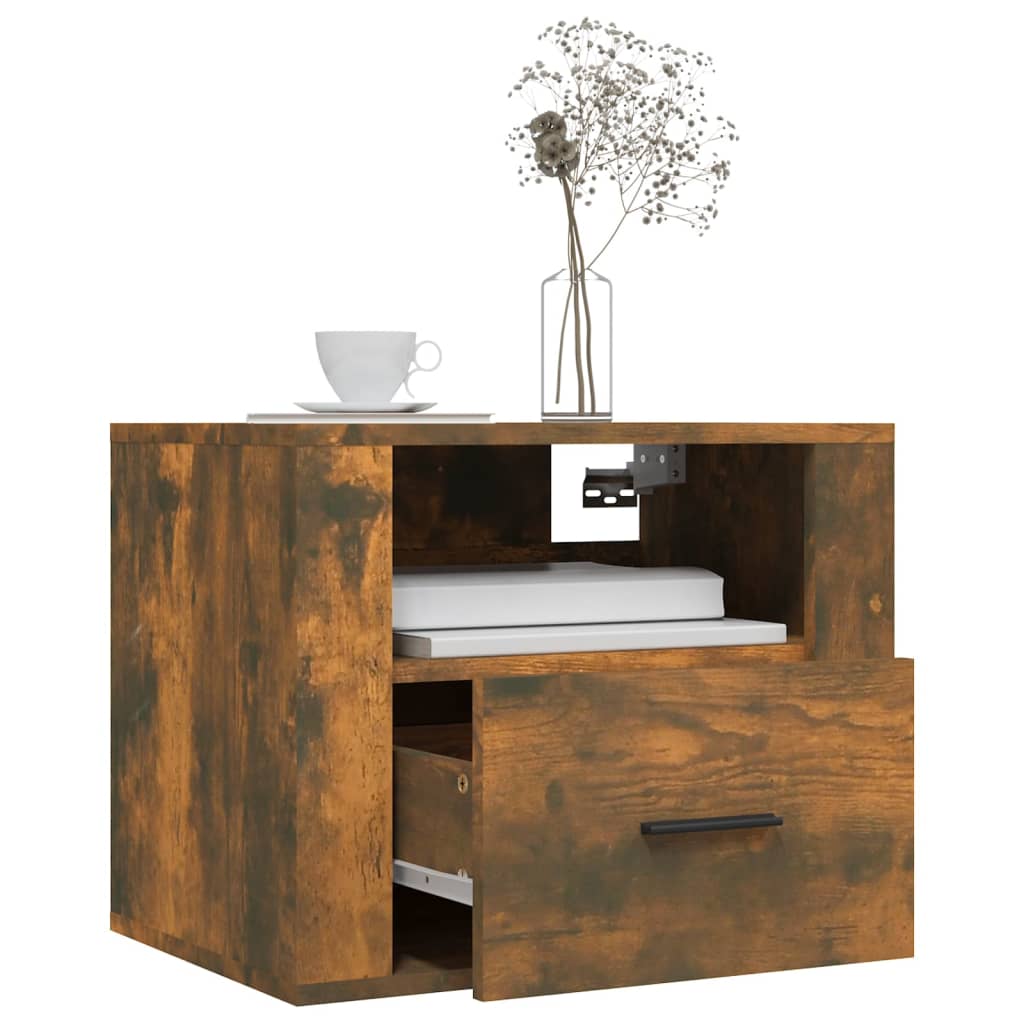 Smoked Oak Wall-Mounted Bedside Cabinet 50x36x40 cm
