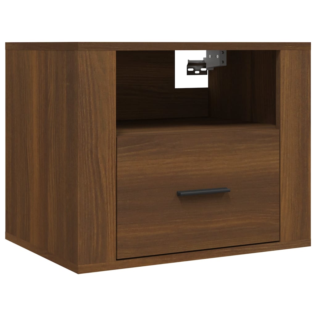 Brown Oak Wall-Mounted Bedside Cabinets 2pcs - 50x36x40 cm