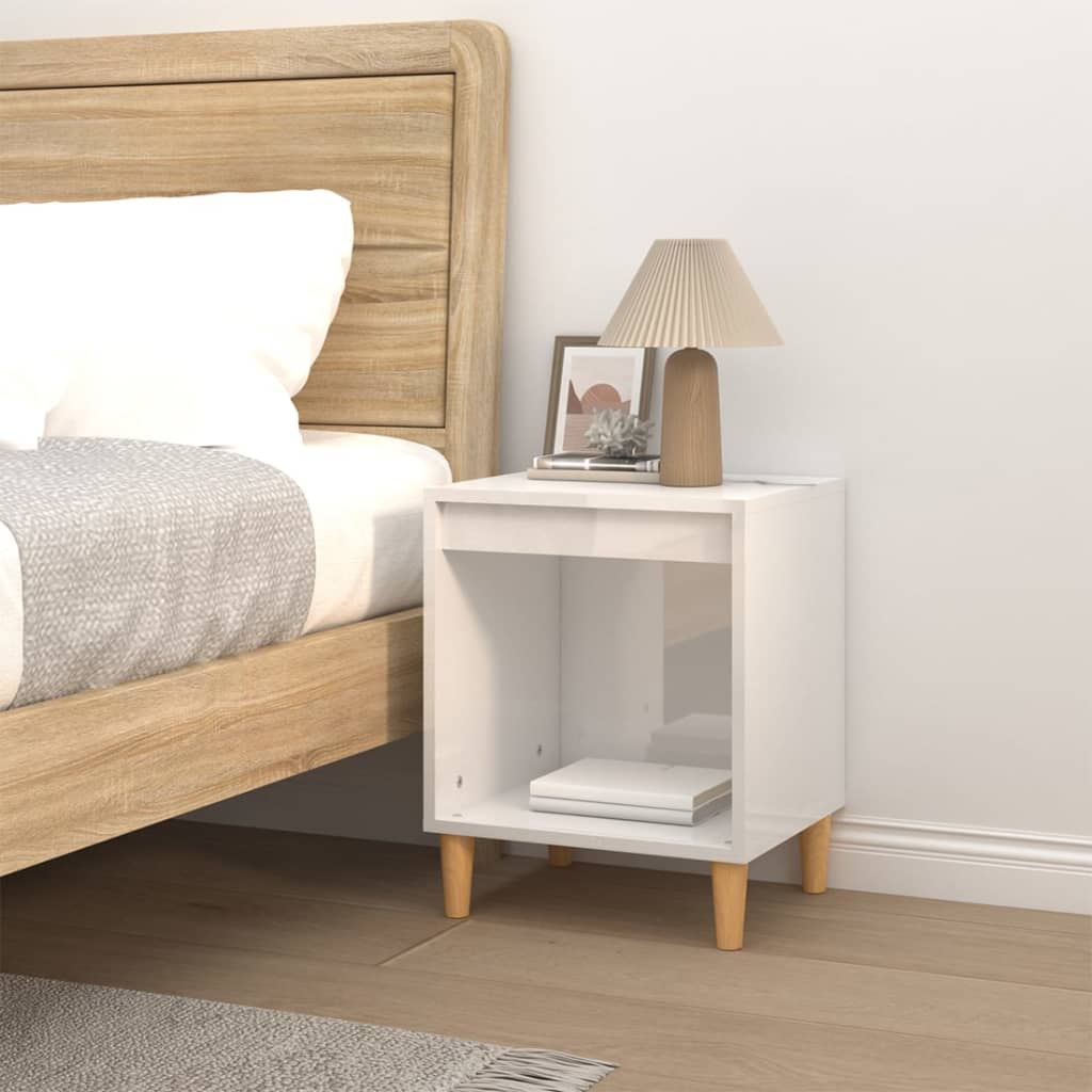 Sleek High Gloss White Bedside Cabinet, 40x35x50 cm, Engineered Wood