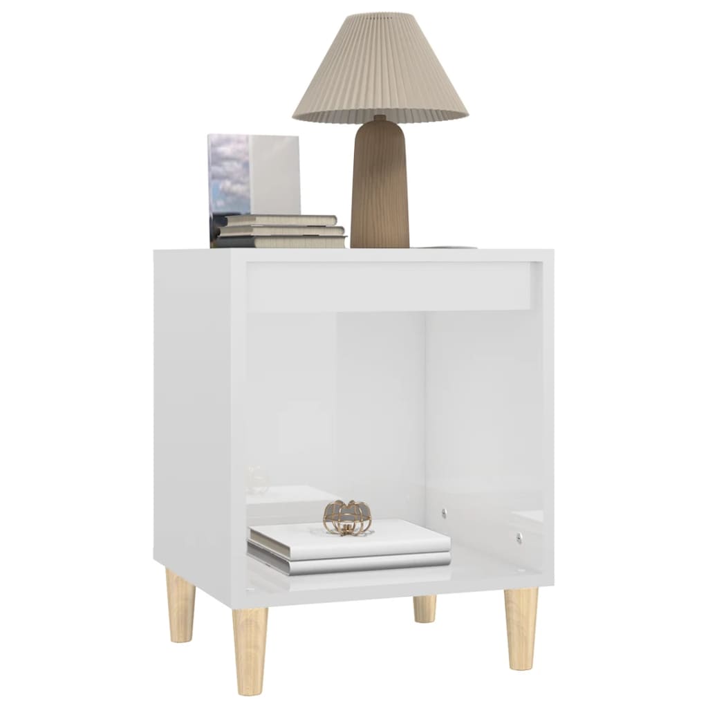Sleek High Gloss White Bedside Cabinet, 40x35x50 cm, Engineered Wood