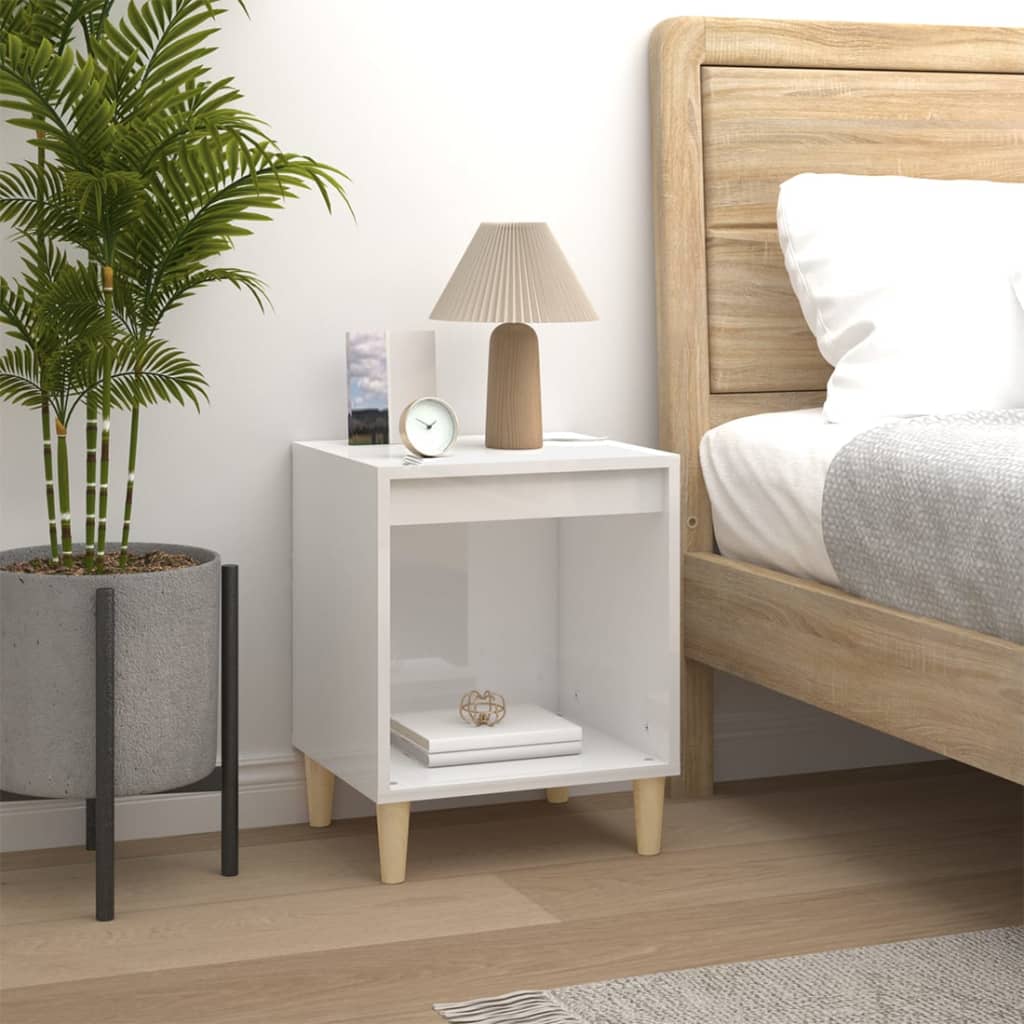 Sleek High Gloss White Bedside Cabinet, 40x35x50 cm, Engineered Wood