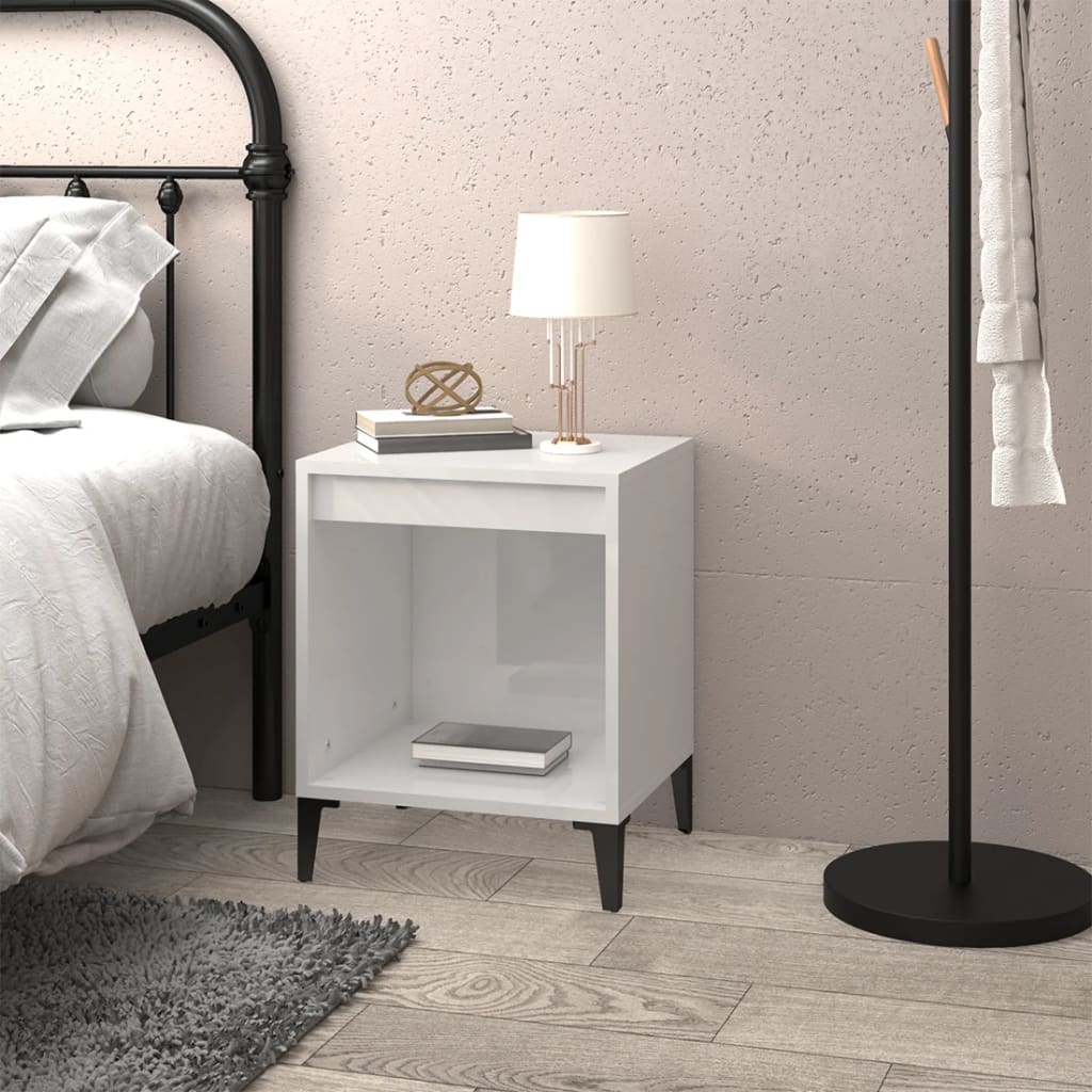 High Gloss White Bedside Cabinet, 40x35x50 cm, Modern Style