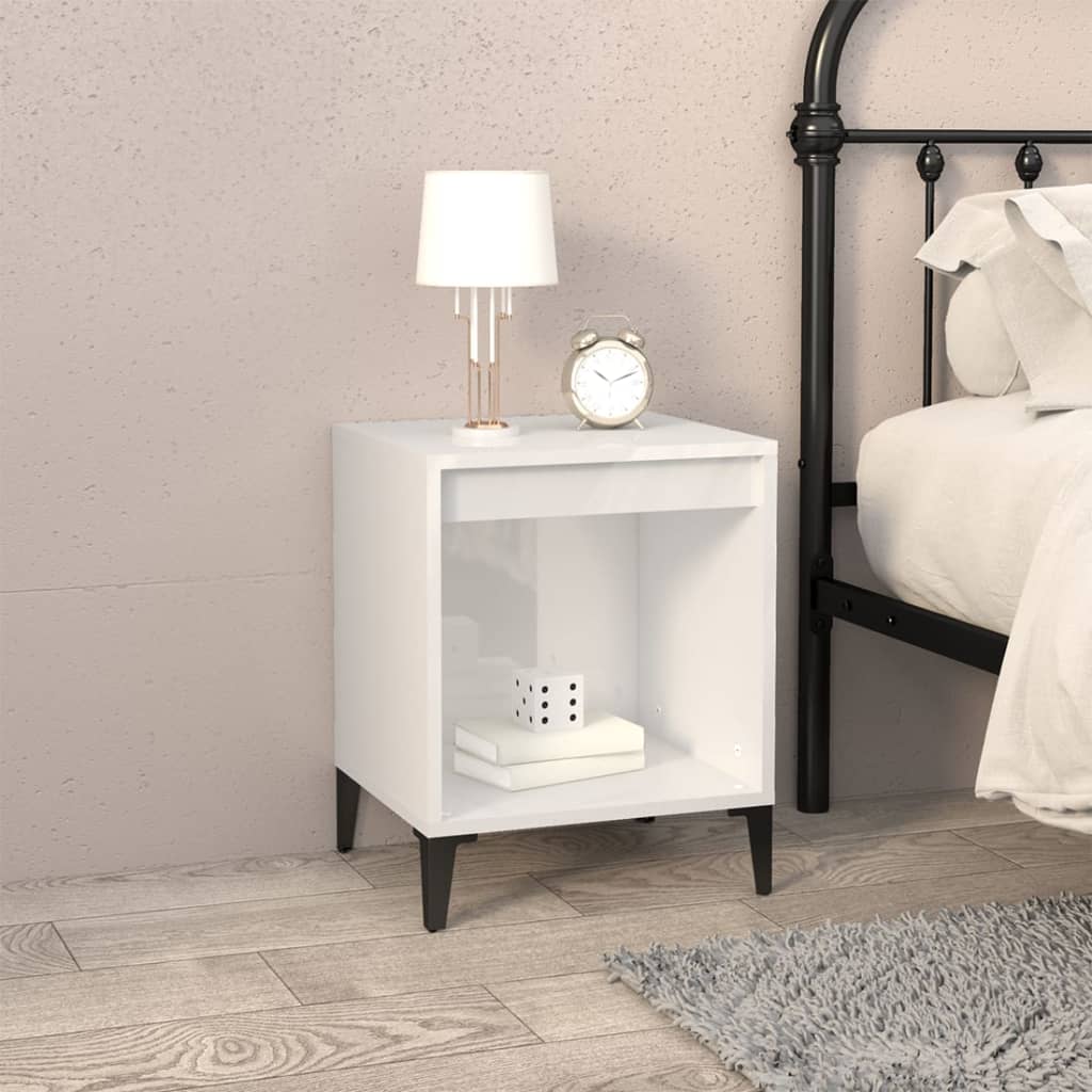 High Gloss White Bedside Cabinet, 40x35x50 cm, Modern Style