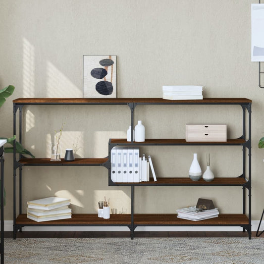 Brown Oak Console Table - Engineered Wood, 160x32x95 cm