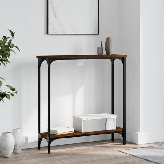 Brown Oak Engineered Wood Console Table - 75x22.5x75 cm