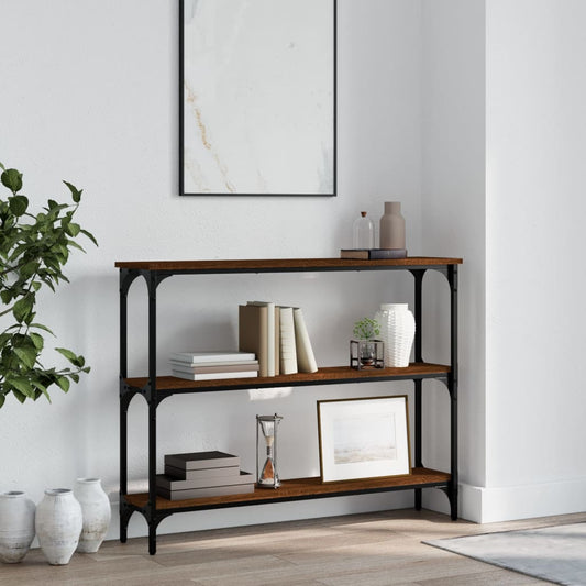 Brown Oak Console Table - Engineered Wood, 100x22.5x75 cm