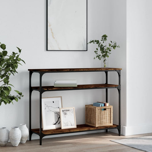 Smoked Oak Console Table - Engineered Wood, 100x29x75 cm