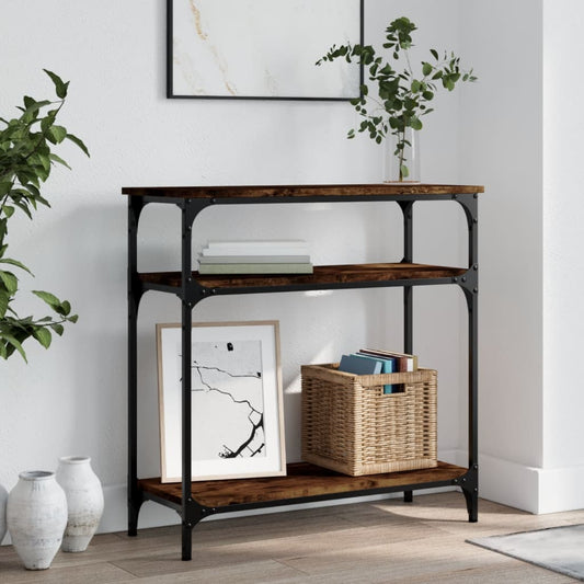 Smoked Oak Engineered Wood Console Table - 75x29x75 cm