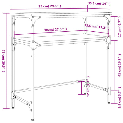 Smoked Oak Console Table 75x35.5x75cm - Engineered Wood
