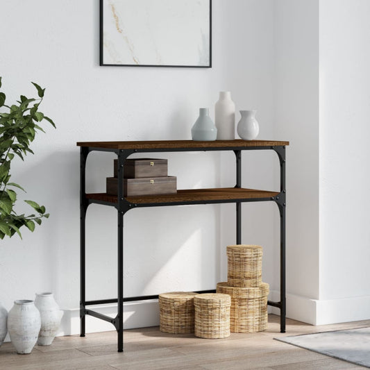 Brown Oak Console Table - 75x35.5x75 cm, Engineered Wood