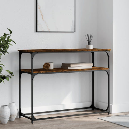 Smoked Oak Console Table - 100x35.5x75cm Engineered Wood