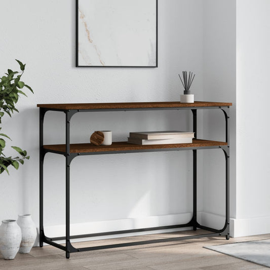 Brown Oak Console Table - Engineered Wood, 100x35.5x75 cm