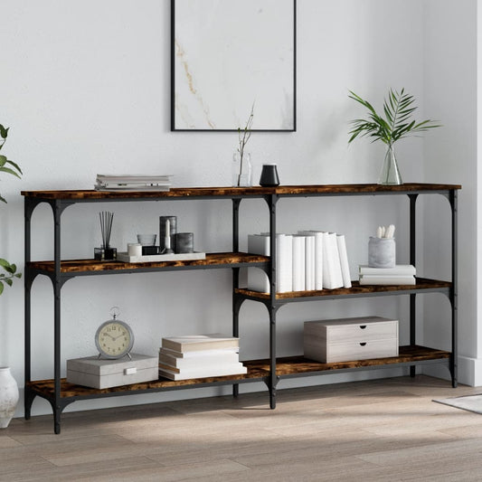 Smoked Oak Console Table - Engineered Wood, 160x29x75 cm