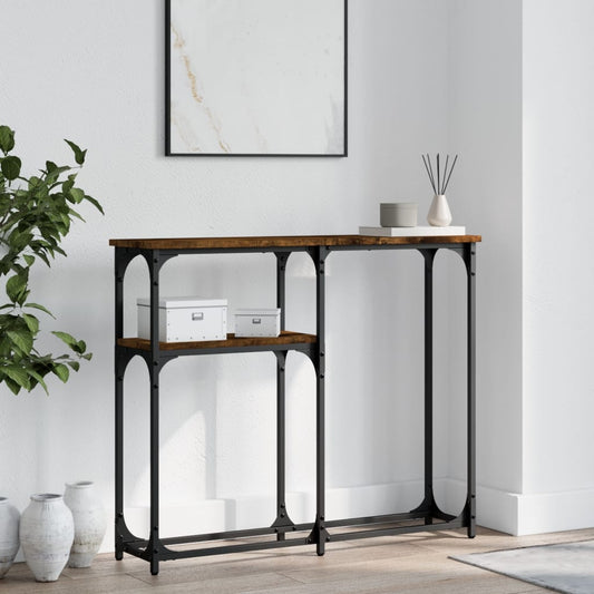 Smoked Oak Console Table - Engineered Wood, 90x22.5x75 cm
