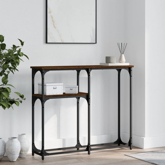 Brown Oak Engineered Wood Console Table - 90x22.5x75 cm