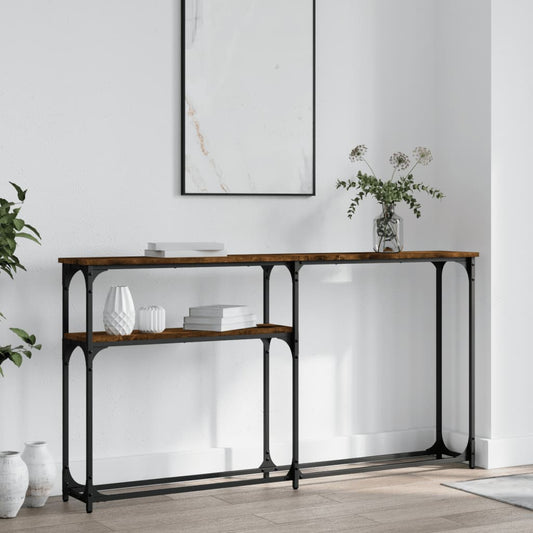 Smoked Oak Console Table - Engineered Wood, 145x22.5x75 cm