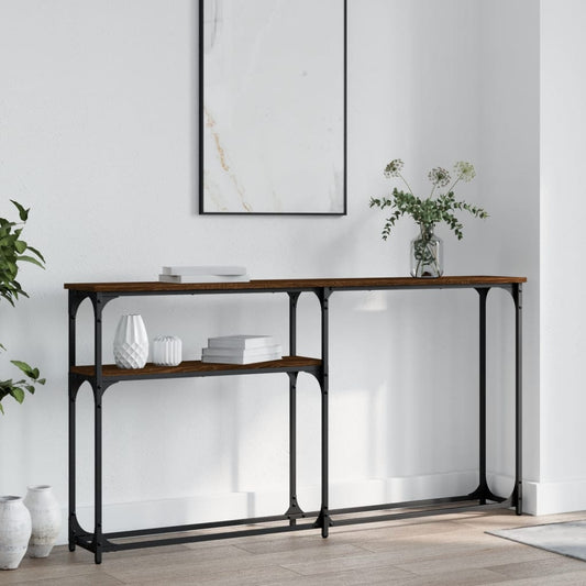 Brown Oak Console Table - 145x22.5x75 cm Engineered Wood