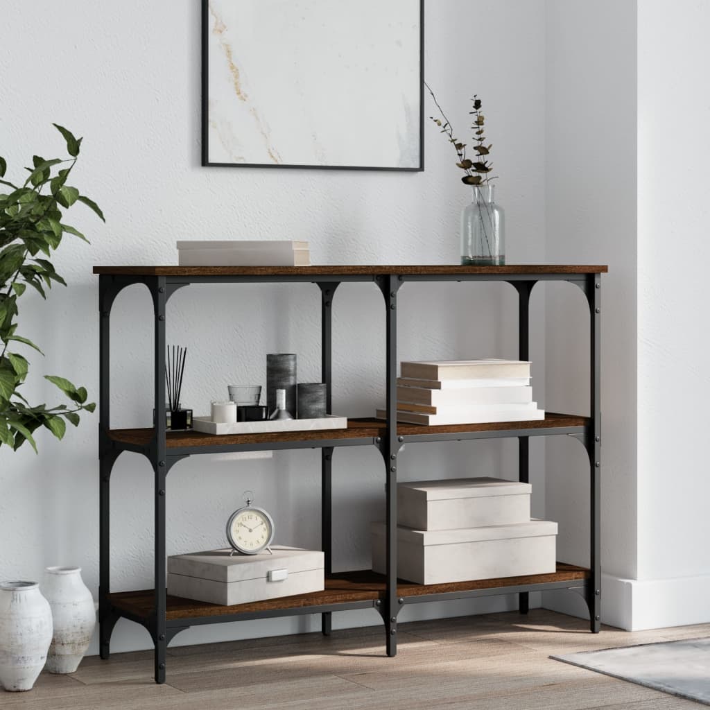 Brown Oak Engineered Wood Console Table - 100x29x75 cm