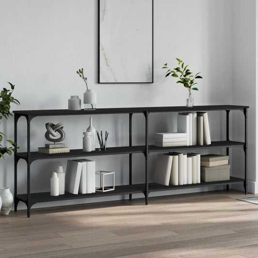 Black Engineered Wood Console Table - 200x29x75 cm