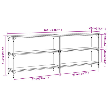 Sonoma Grey Console Table - Engineered Wood, 200x29x75 cm