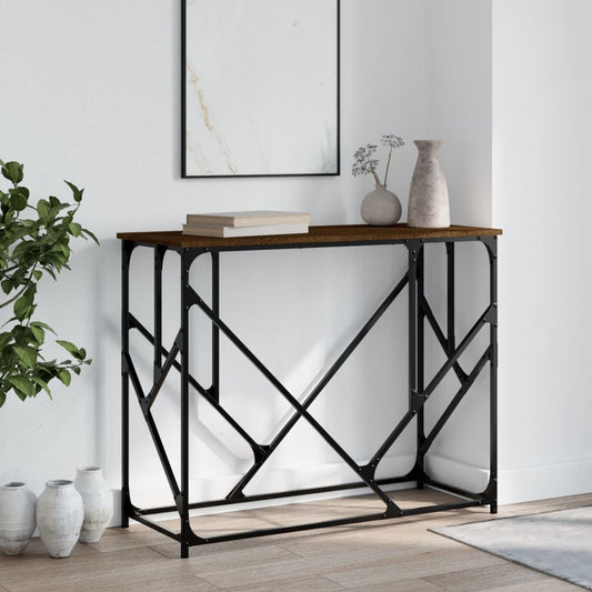 Brown Oak Console Table - Engineered Wood, 100x40x80 cm