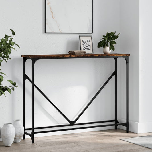 Smoked Oak Console Table - Engineered Wood, 102x22.5x75 cm
