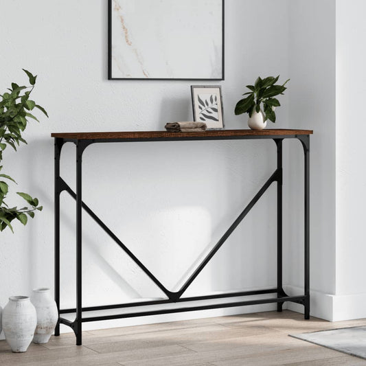 Brown Oak Engineered Wood Console Table - 102x22.5x75 cm