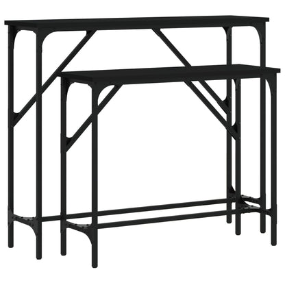 2-Piece Black Engineered Wood Console Table Set