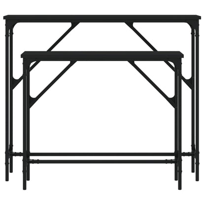 2-Piece Black Engineered Wood Console Table Set