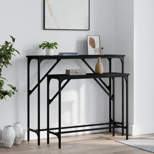 2-Piece Black Engineered Wood Console Table Set
