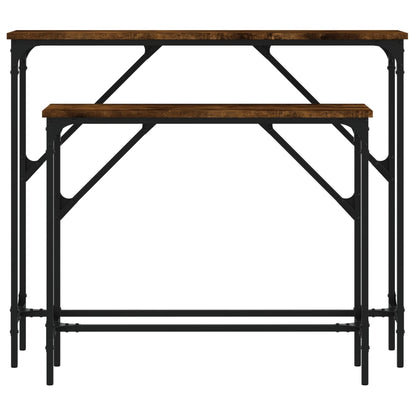 2-Piece Smoked Oak Engineered Wood Console Tables Set