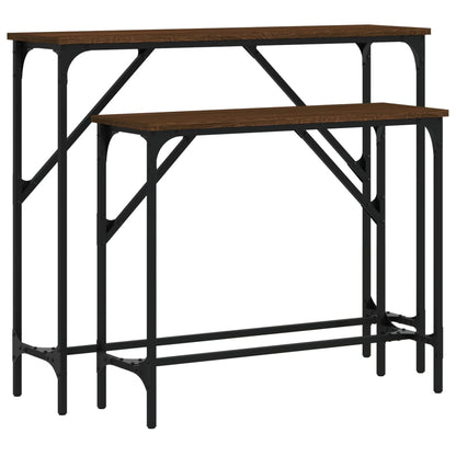 Brown Oak Engineered Wood Console Tables, 2-Pack