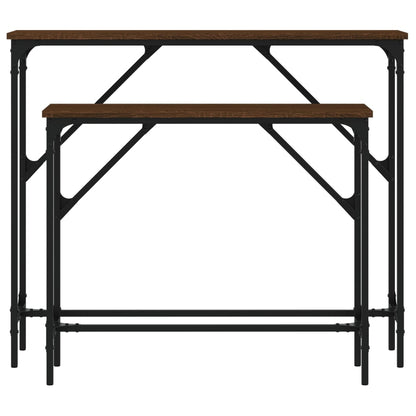 Brown Oak Engineered Wood Console Tables, 2-Pack