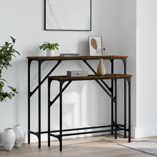 Brown Oak Engineered Wood Console Tables, 2-Pack
