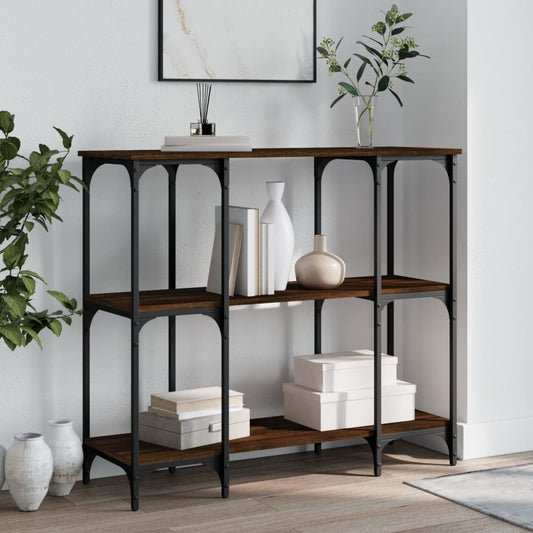 Brown Oak Console Table - Engineered Wood, 102x35x90 cm