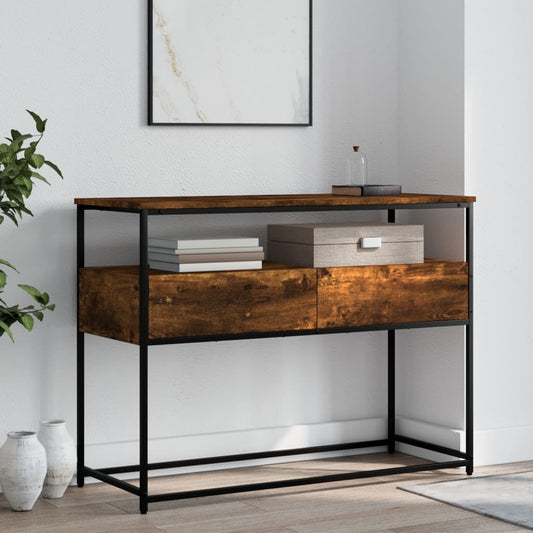 Smoked Oak Console Table - Engineered Wood 100x40x75cm